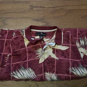 Coco Palms Men's Burgundy Tropical Polo Shirt